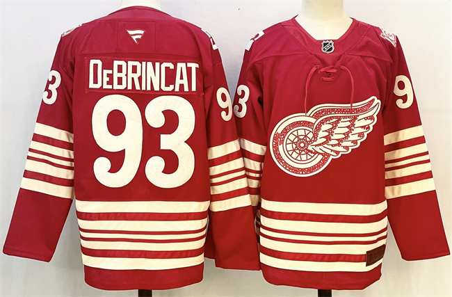 Men's Red Detroit Red Wings #93 Alex DeBrincat 2025-26 Centennial Premium Stitched Hockey Jersey